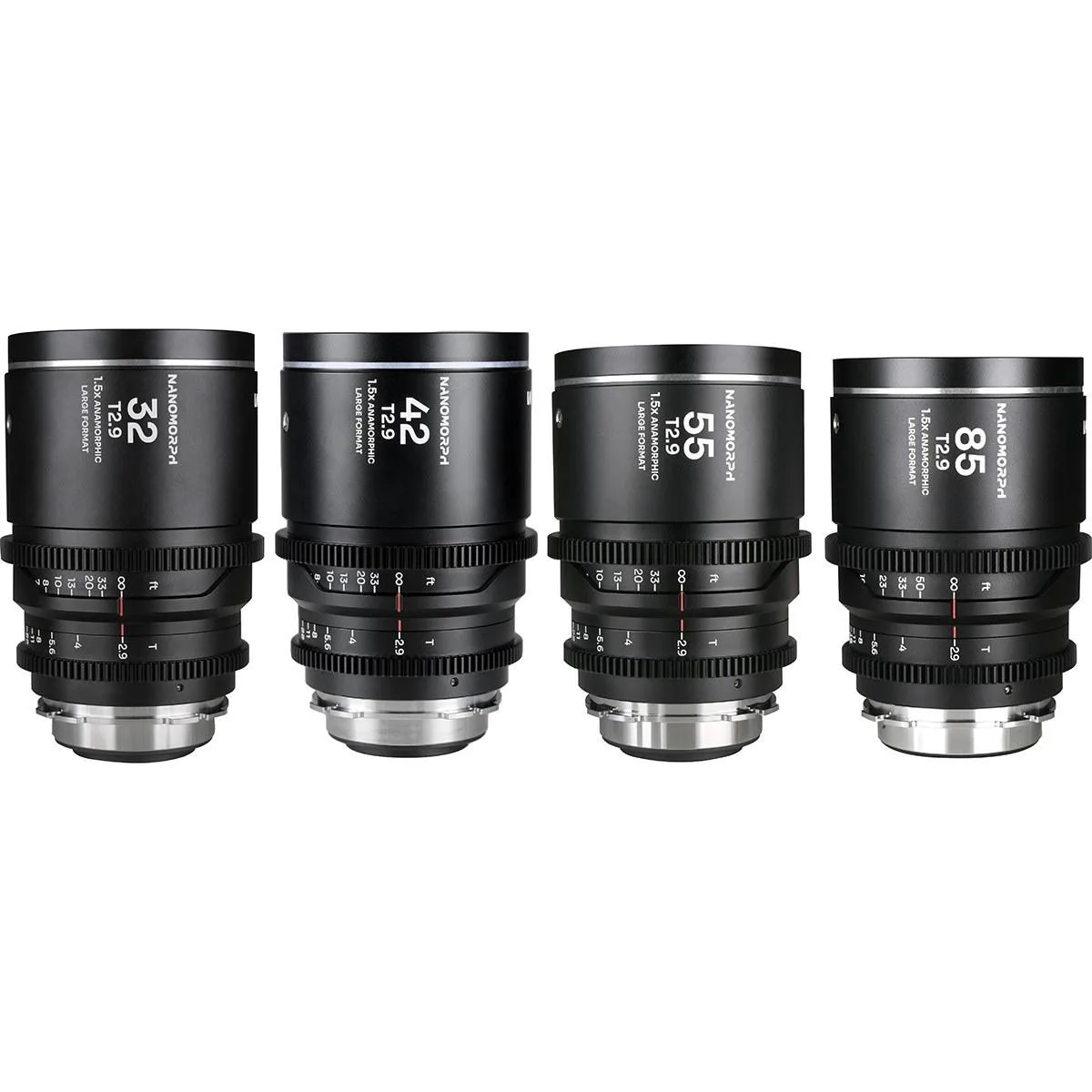 Venus Optics Venus Optics Laowa Nanomorph LF Prime 4-Lens Bundle 32mm 42mm 55mm 85mm Silver camera lens — product photo