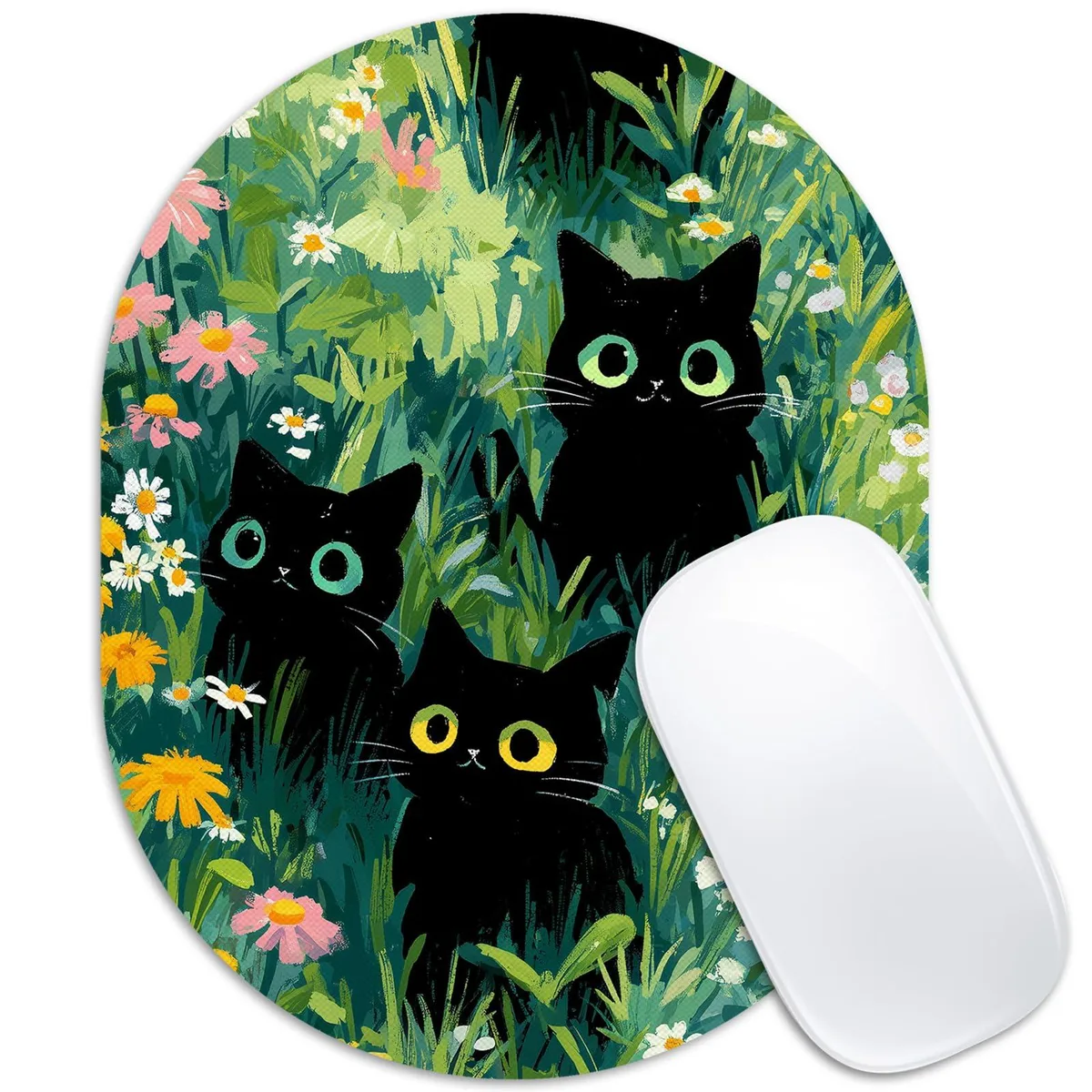 Velluxion Oval Mouse Pad 6.19 x 8.07 in Black Cats-01 — product photo