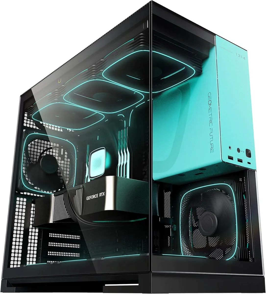Geometric Future Geometric Future M5 Blue Glass Mid Tower PC Case 5x140mm ARGB Fans — product photo
