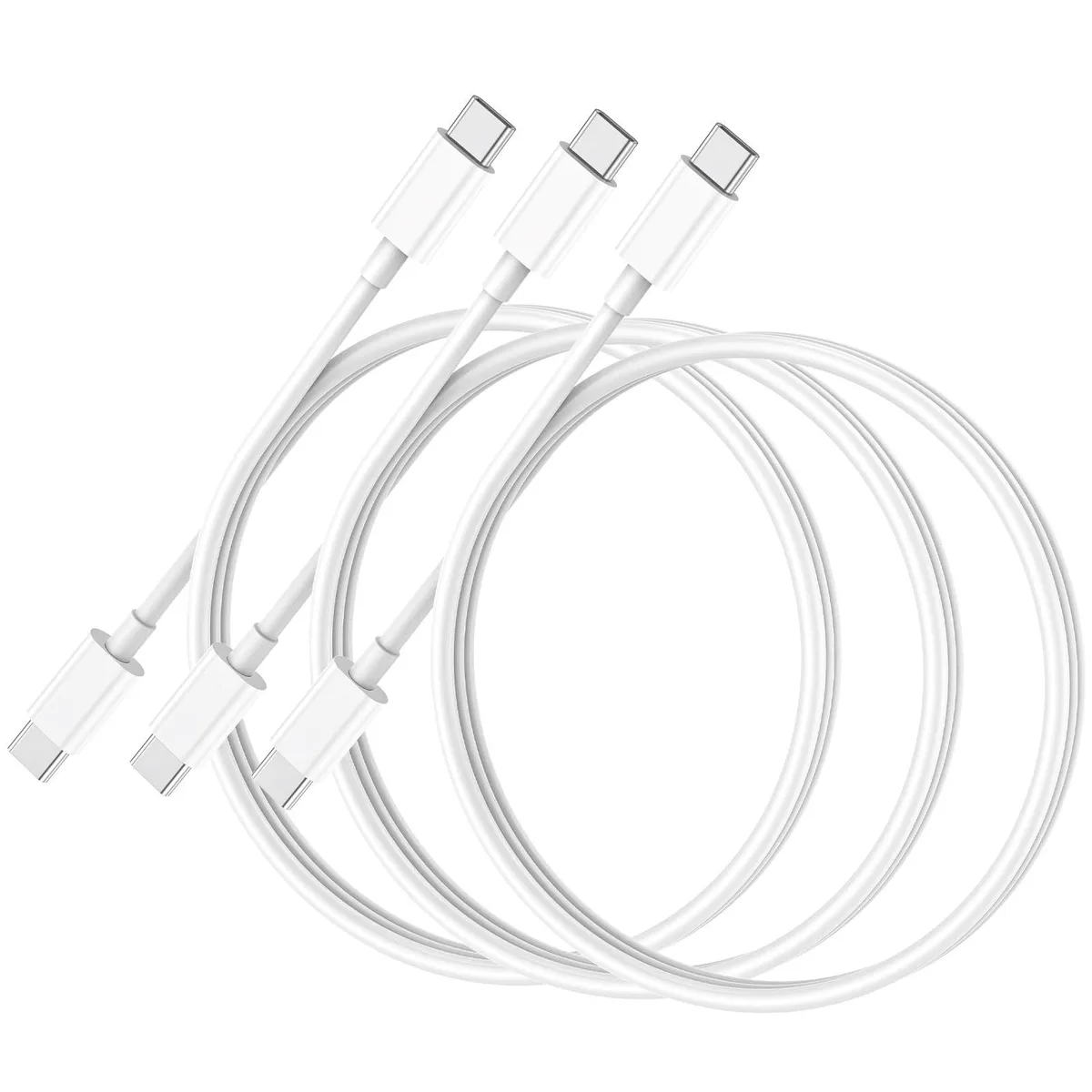 Three white USB-C to USB-C cables coiled together