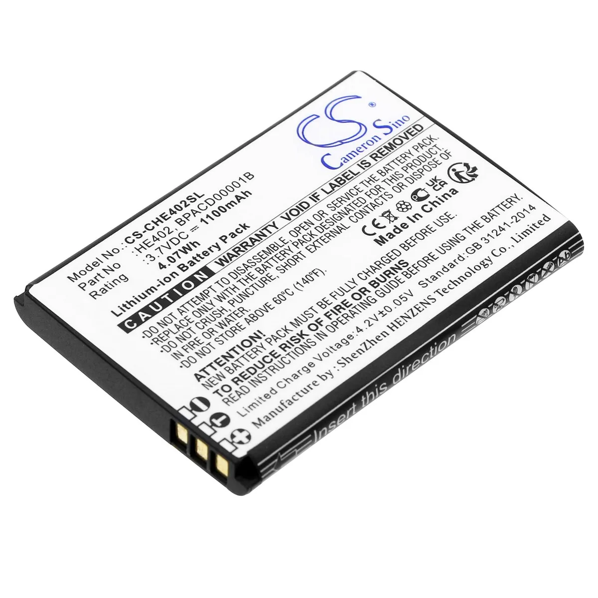  Cameron Sino AAA Battery HE402 1100mAh 4.07Wh 47g — product photo