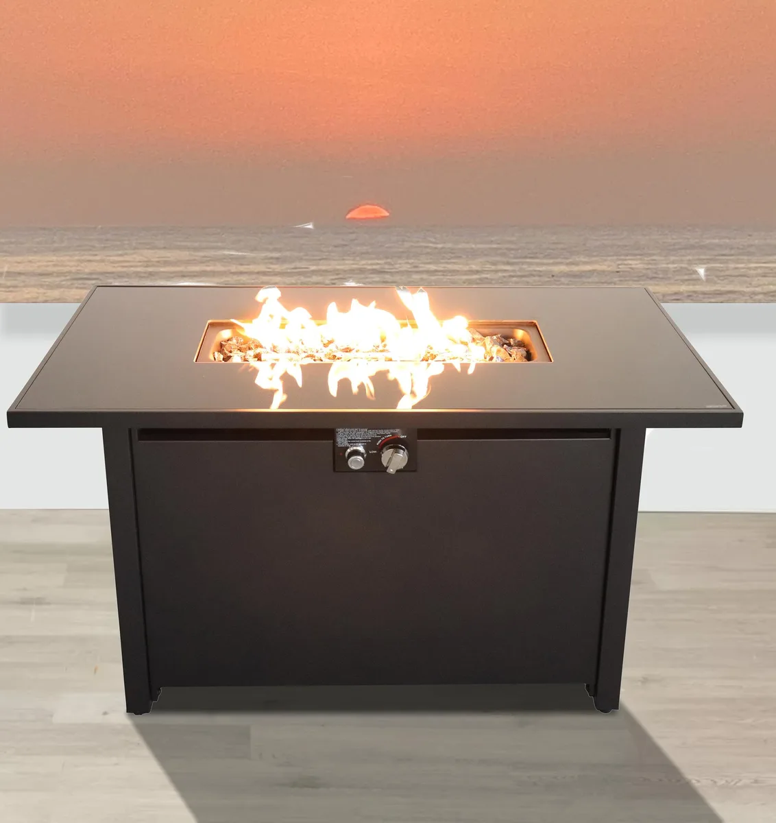 tuphen tuphen 43" Smoked Glass Metal Rectangle Fire Pit Black 50000 BTU — product photo