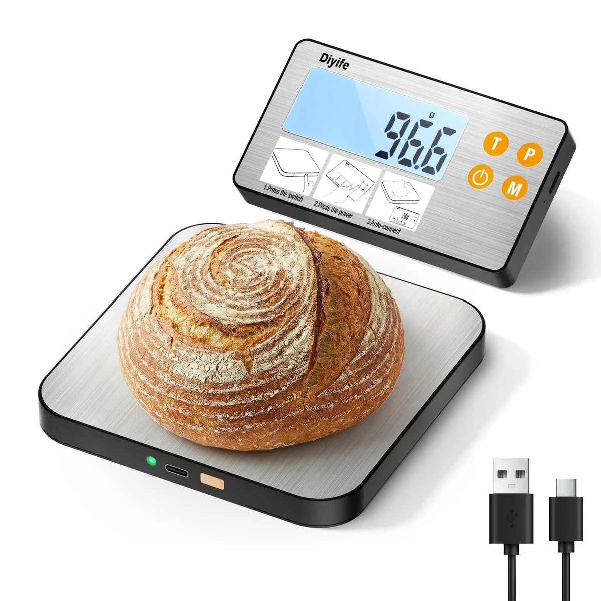 Yellow split kitchen scale with detachable magnetic display and stainless steel platform