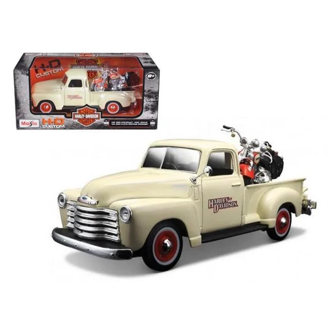 Maisto Maisto 32194 1950 Chevrolet 3100 Pickup 1/25 with 2001 FLSTS Heritage Springer Motorcycle 1/24 Diecast Vehicle — product photo