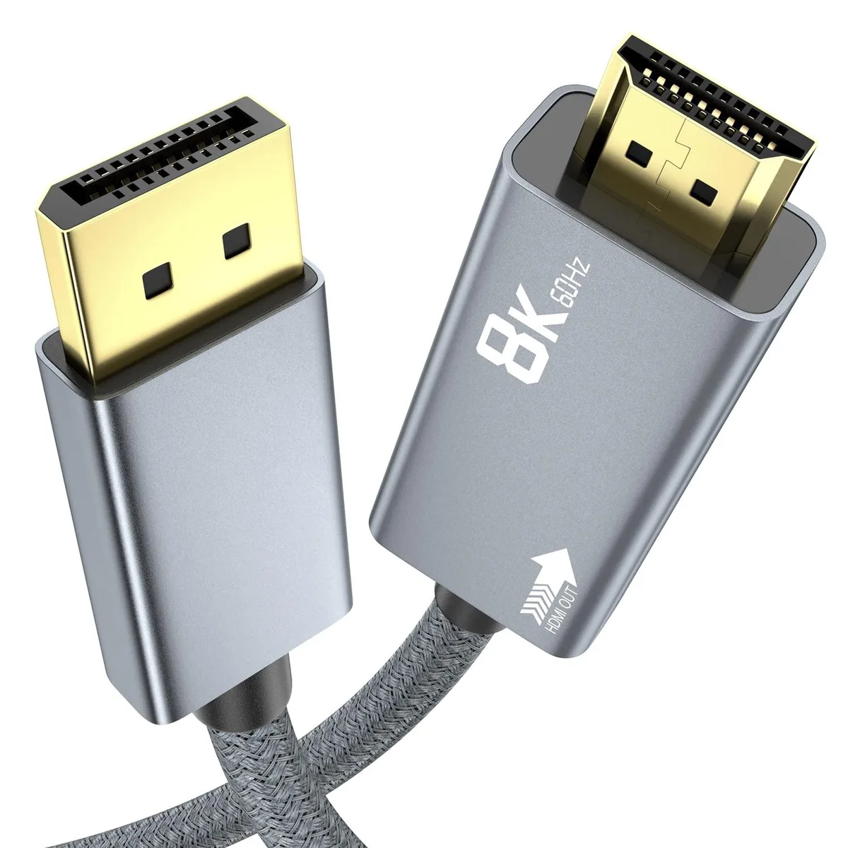 Corn Electronics Corn Electronics DisplayPort to HDMI cable 6.6ft DP 1.4 to HDMI 2.1 8K@60Hz 48Gbps Gray — product photo