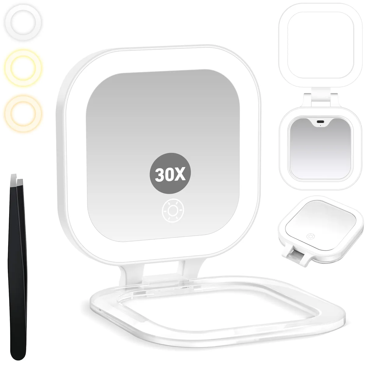  GOMIPURU 30x/1x Lighted Travel Mirror 44 LED White ABS 4.56x3.93in — product photo