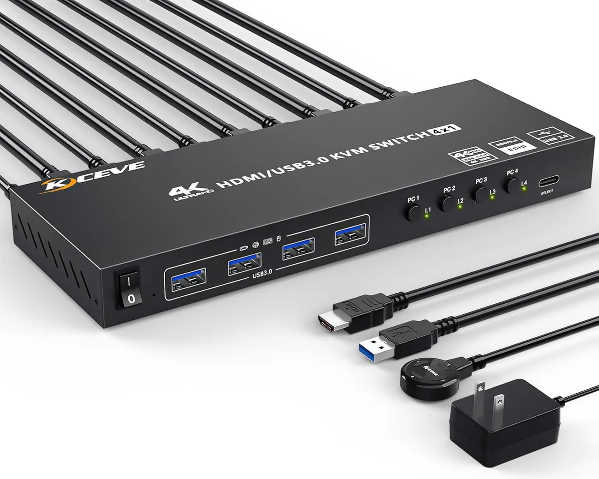 GCROWN GCROWN 4-Port HDMI KVM Switch USB 3.0 4K@60Hz 2K@120Hz EDID Desktop Controller — product photo