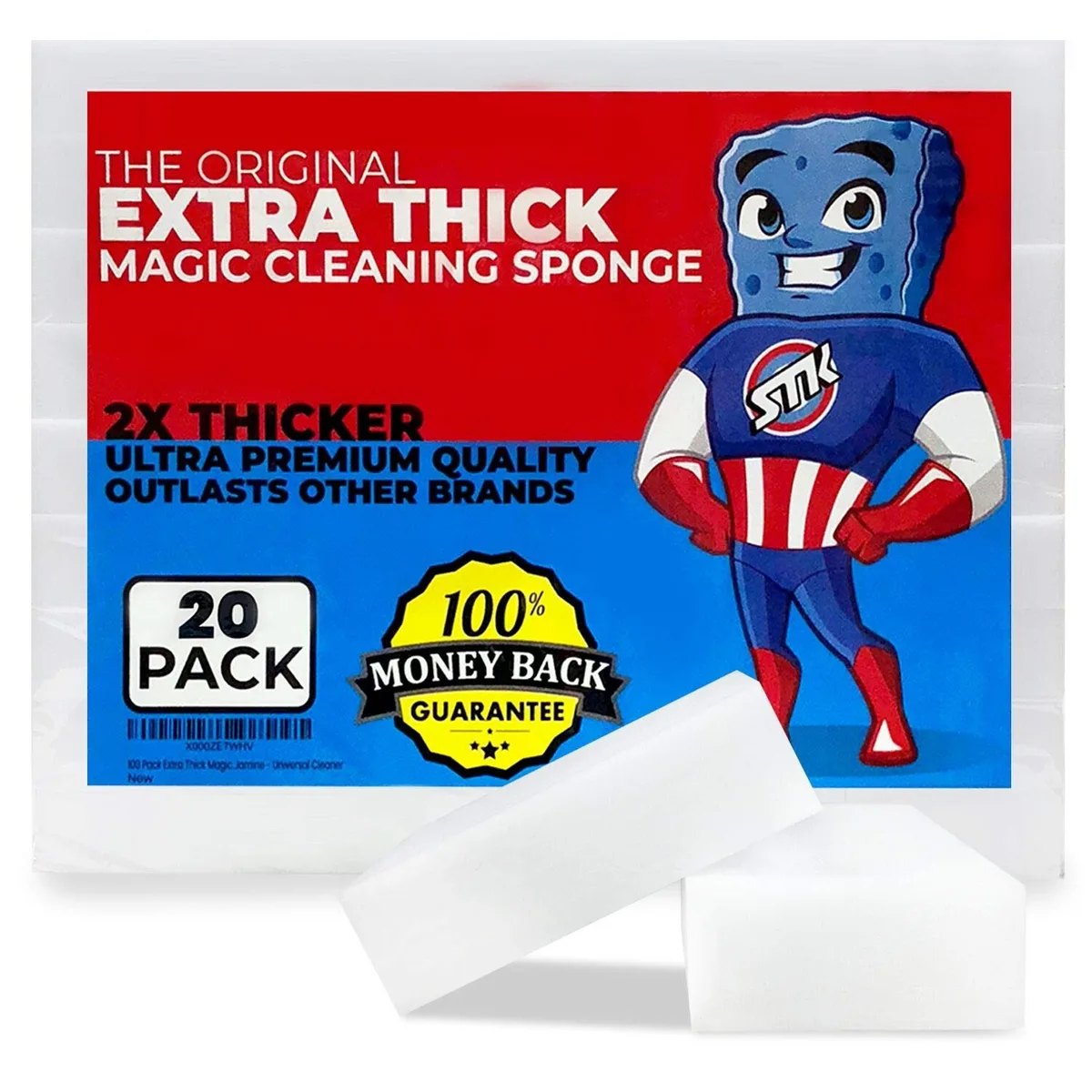 White rectangular melamine cleaning pads in bulk pack