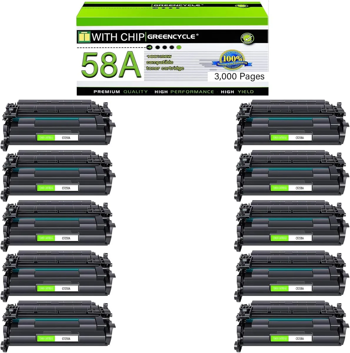 GREENCYCLE GREENCYCLE CF258A Black Toner Cartridge 10 Pack 3000 Pages — product photo