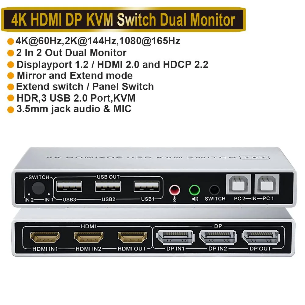 SMA SMA 2-Port Dual Monitor KVM Switch HDMI DisplayPort 4K 60Hz USB Audio — product photo