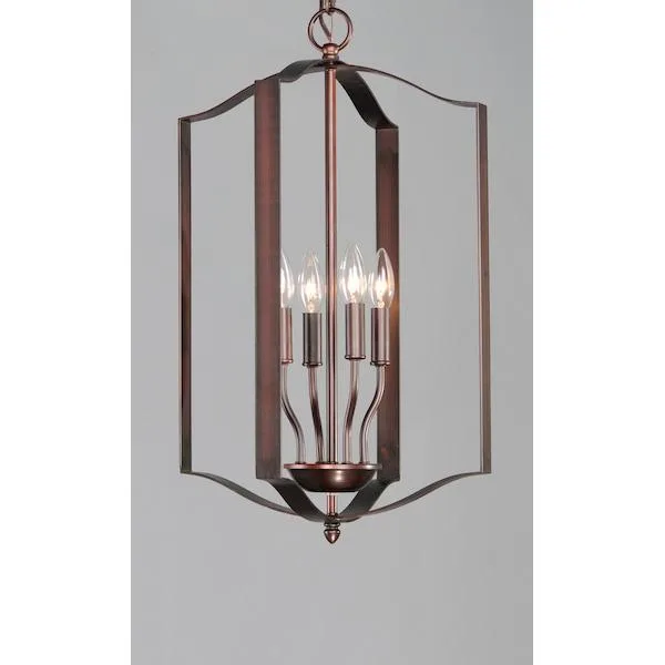 Four-light oil rubbed bronze pendant, fifteen inches wide