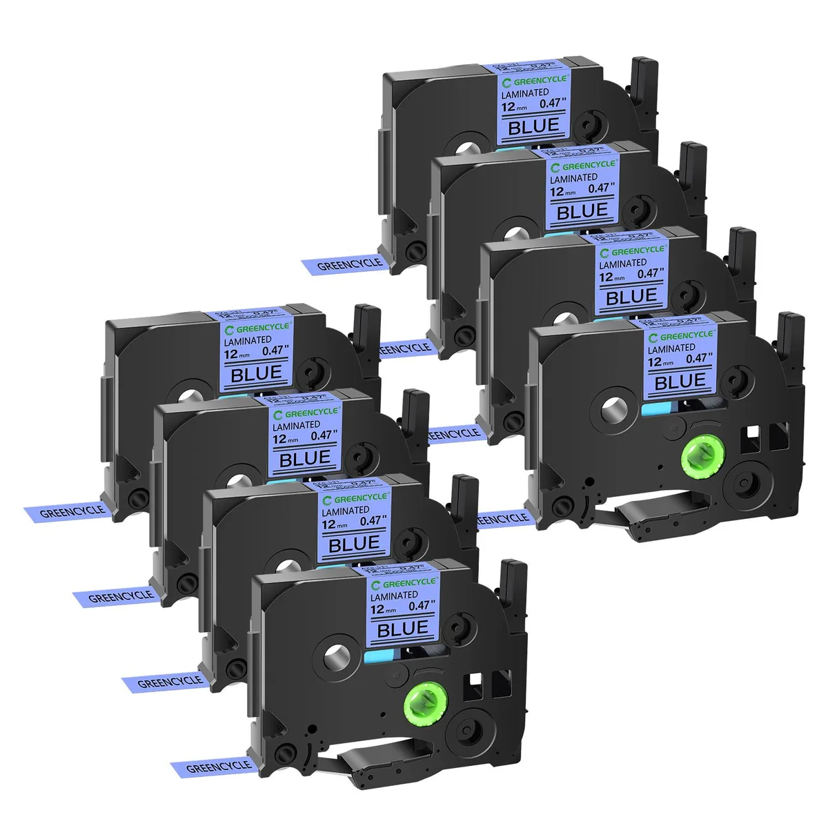GREENCYCLE GREENCYCLE TZe-531 12mm 0.47" Black on Blue Laminated Tape 8 Pack — product photo