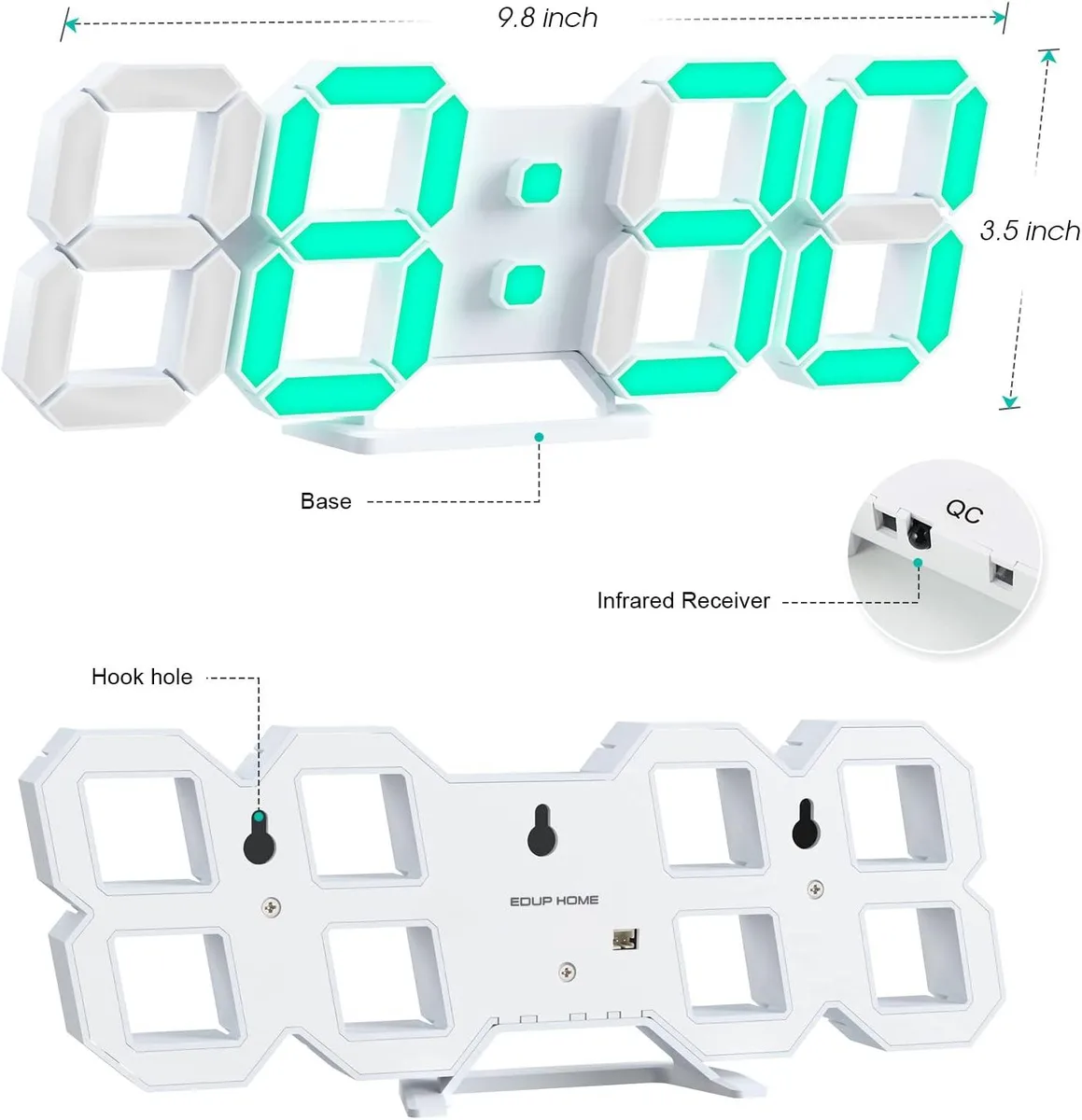 EDUP EDUP 3D LED Desk Alarm Clock 7 Colors 9.7" Remote EH-LED1319 — product photo