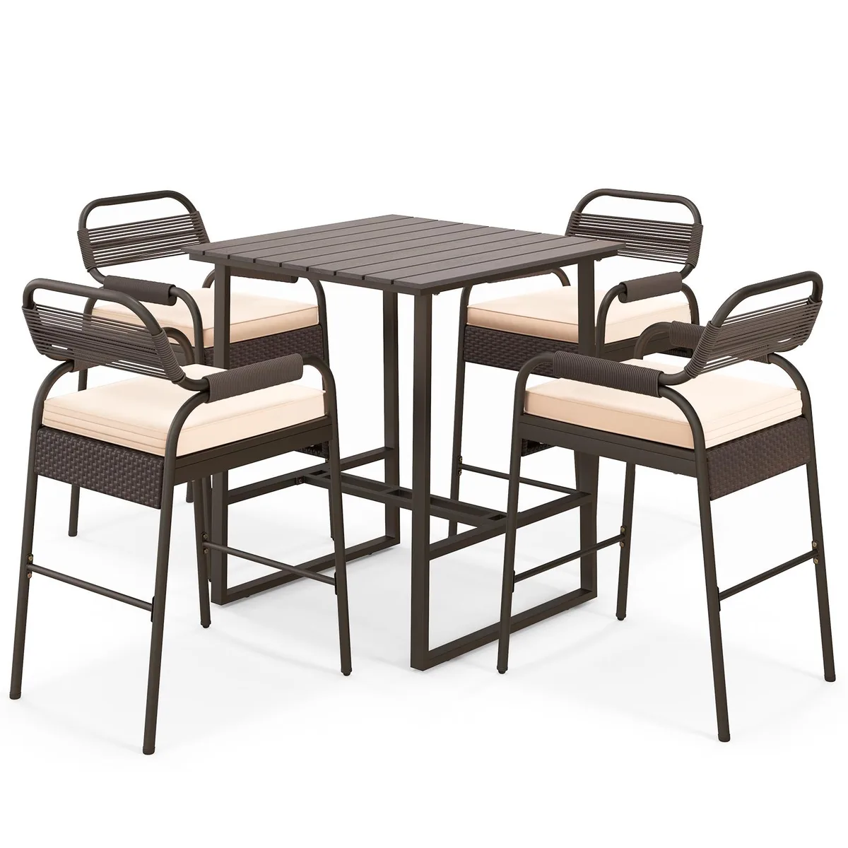 SlickBlue SlickBlue 5-Piece Rattan Counter Set, 4 Stools, Polywood Table, Mix Brown/Beige — product photo
