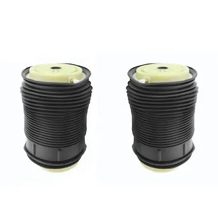 Two black rubber rear air spring bags in a kit