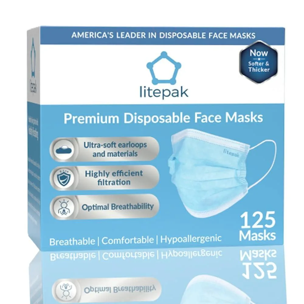  Litepak 125-Pack Disposable Face Mask Blue with Dispenser Box — product photo