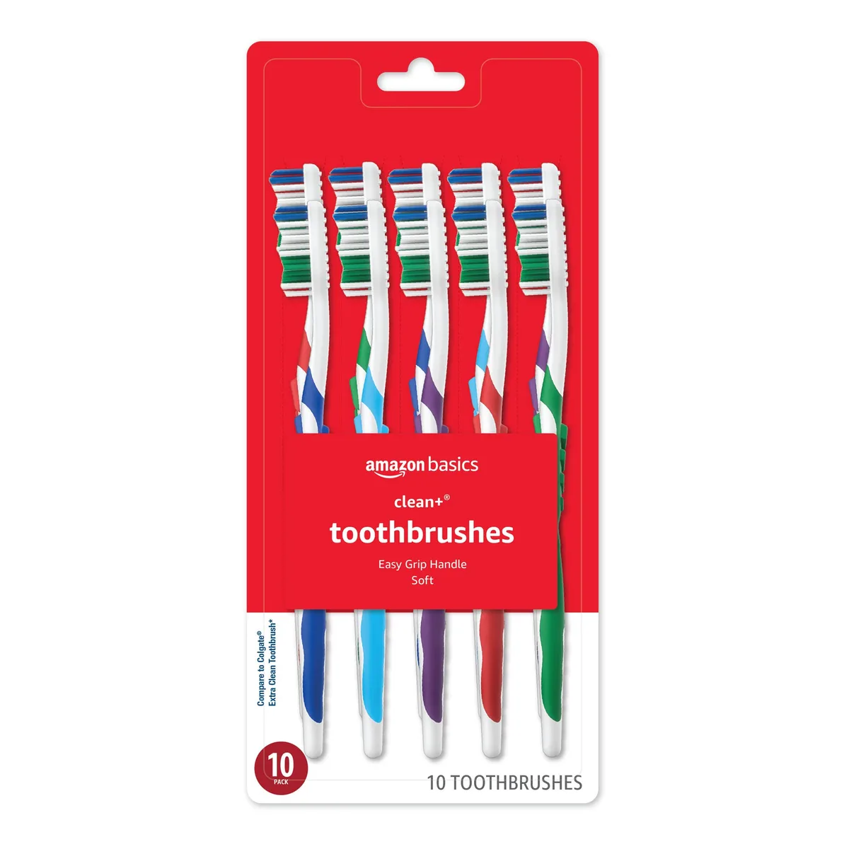 Pack of ten white soft-bristle manual toothbrushes with angled end-tufts and tongue cleaners