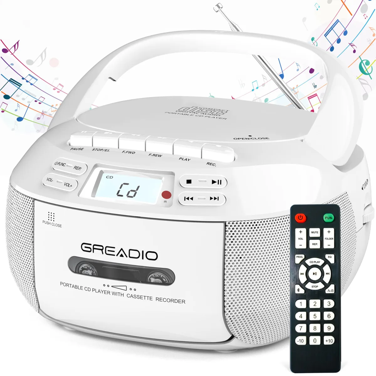  Greadio GB-X2A CD Cassette Boombox Bluetooth 5.1 Black — product photo