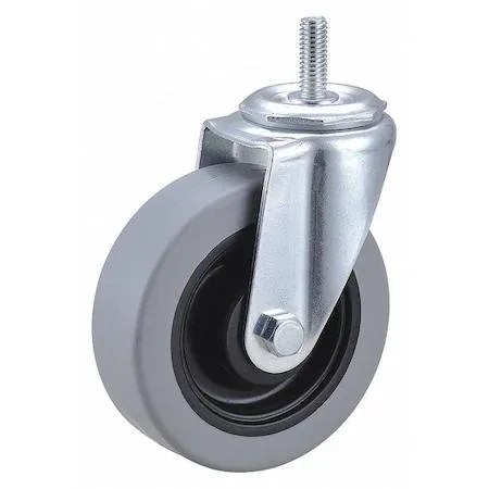 Silver swivel stem caster with 4 inch polyurethane wheel and zinc plated frame