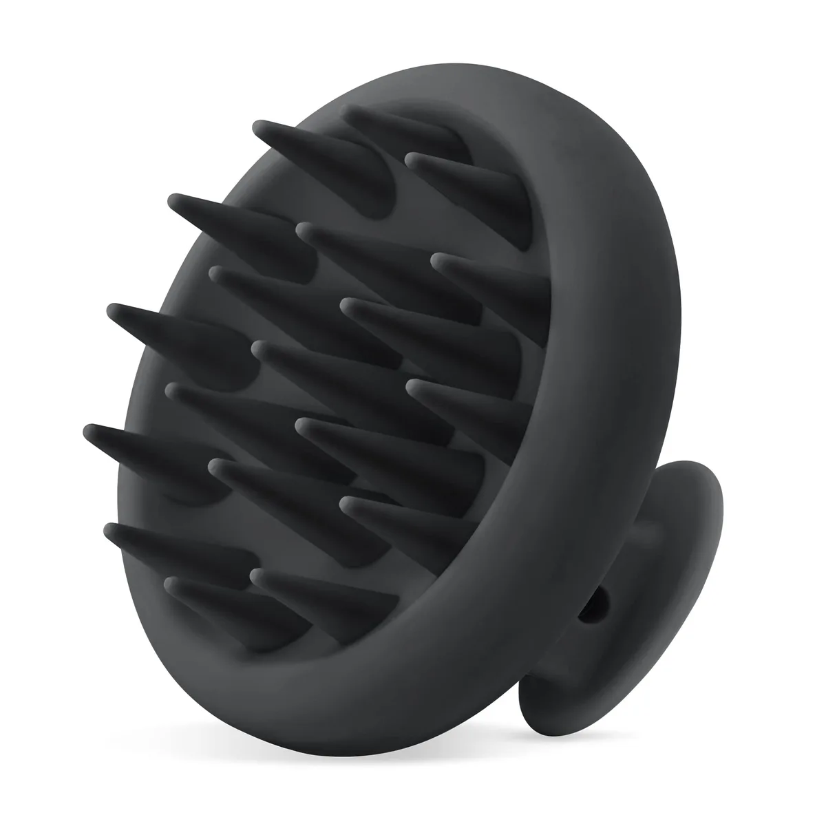 Blue silicone scalp massager with soft flexible bristles and ergonomic handle
