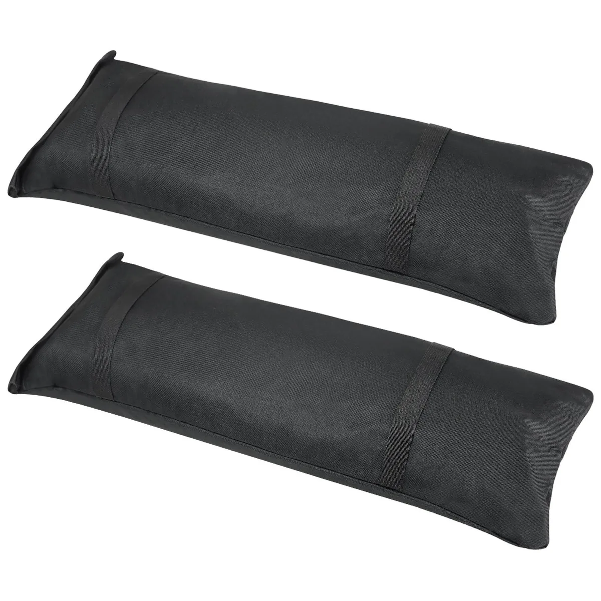 Two rectangular sandbags in dark grey Oxford fabric with hook-and-loop closure and carry handles
