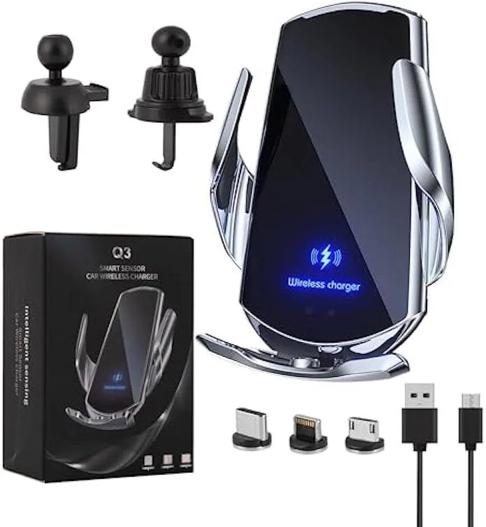 TAURKENAM TAURKENAM Wireless Car Charger 15W Auto-Clamp Silver — product photo
