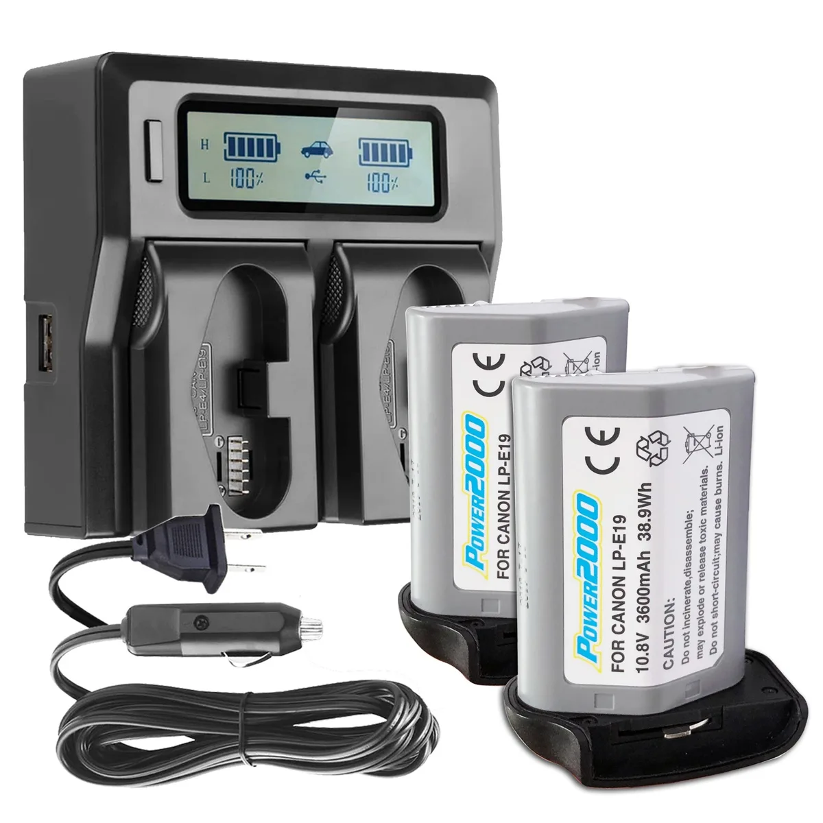 Power2000 Power2000 2x LP-E19 10.8V 3600mAh Battery Kit with Dual LCD Charger — product photo