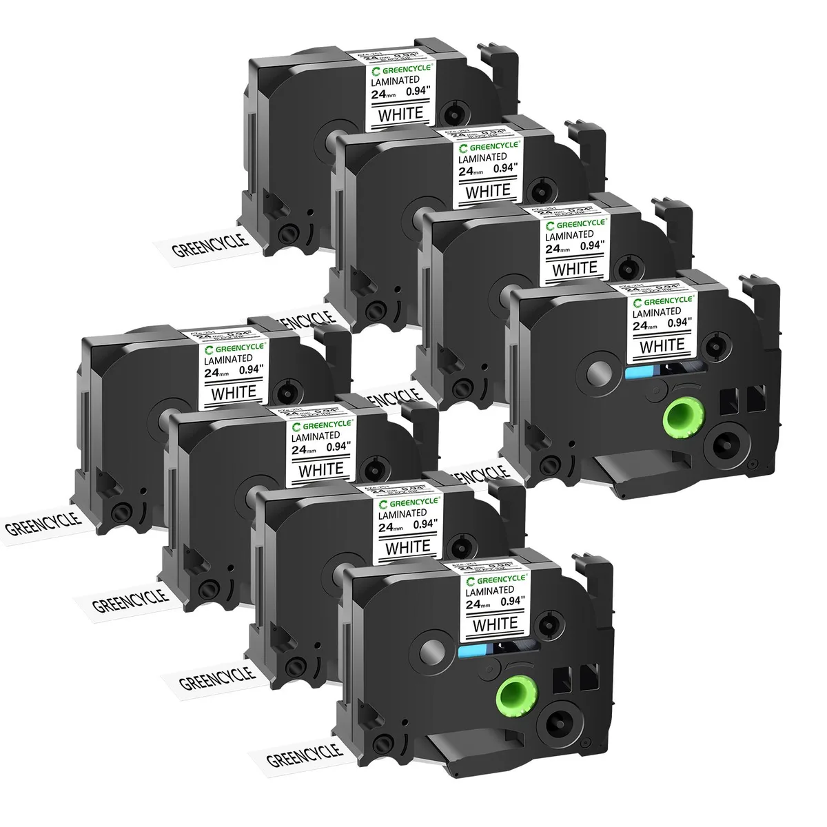 GREENCYCLE GREENCYCLE TZe-251 24mm Black on White Label Tape 8 Pack — product photo