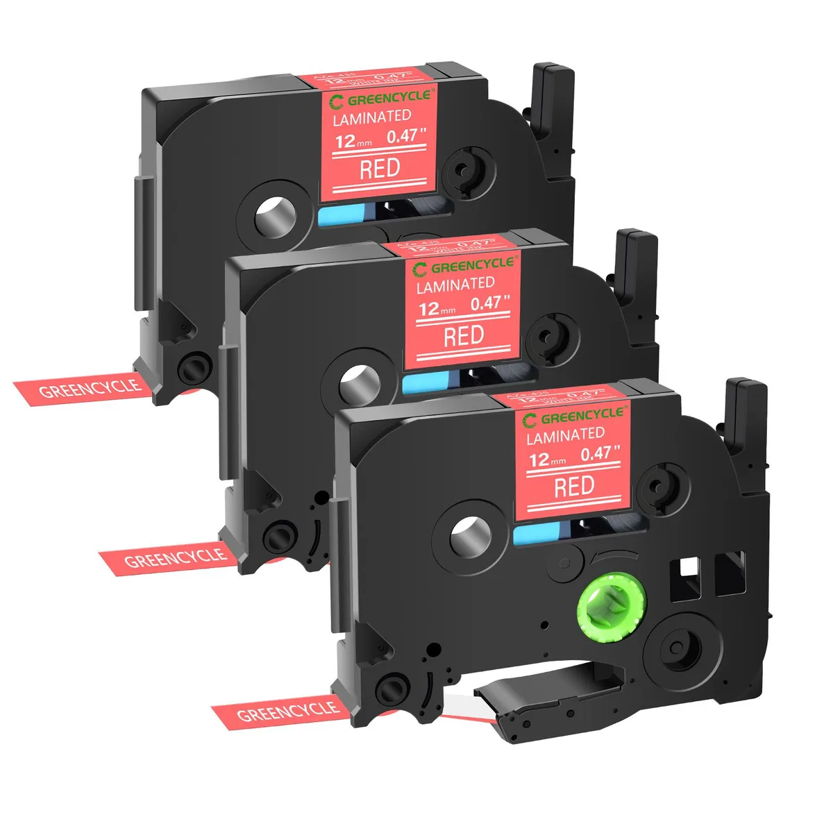 GREENCYCLE GREENCYCLE TZe-435 12mm White on Red Laminated Tape 3 Pack — product photo