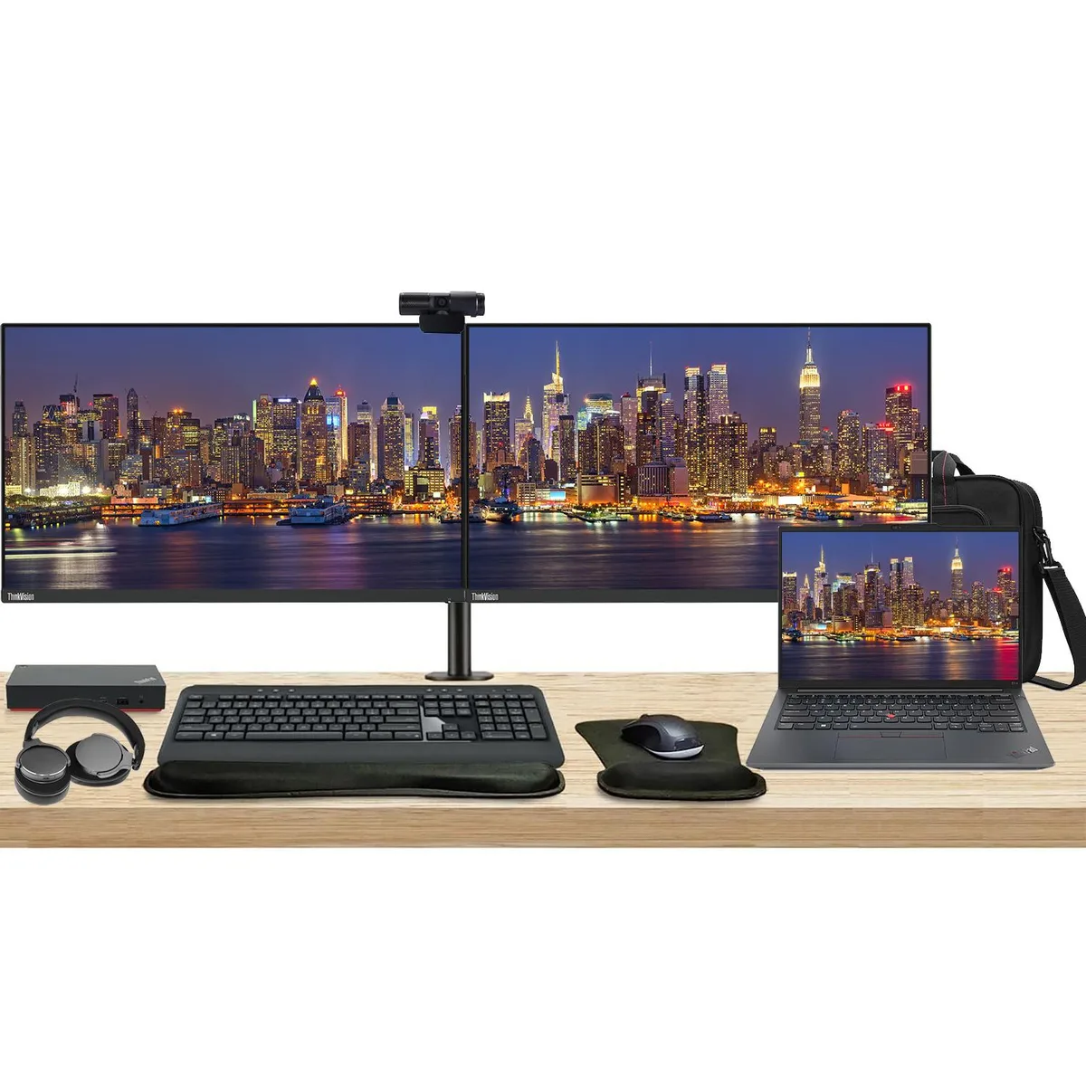 Lenovo Lenovo ThinkPad E14 Gen 5 Ryzen 5 7530U 16GB 256GB Bundle with Dual 27" Monitors, Dock, Peripherals — product photo