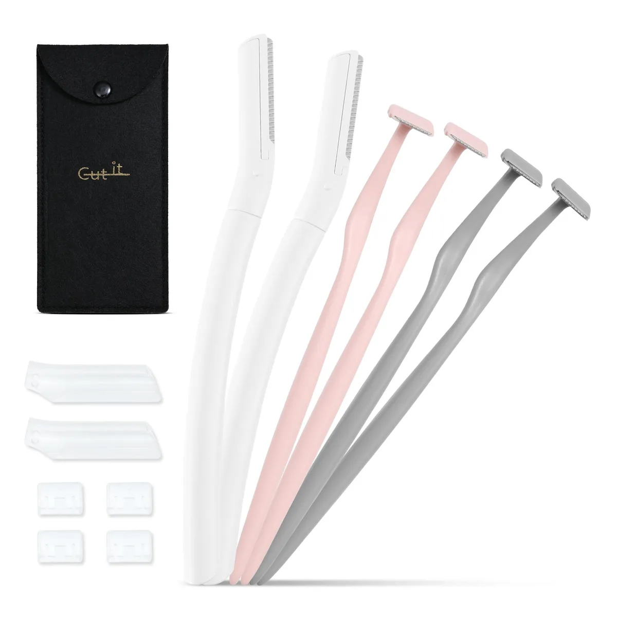 Pink eyebrow and dermaplane razor set, six pieces