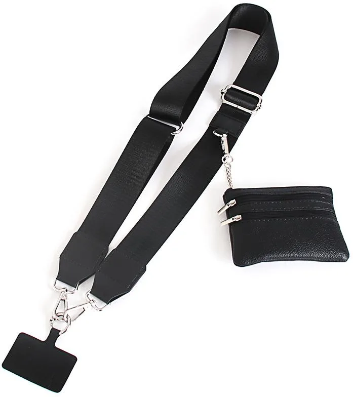 Nakedcellphone Nakedcellphone Crossbody Phone Strap with Zippered Pouch Black — product photo