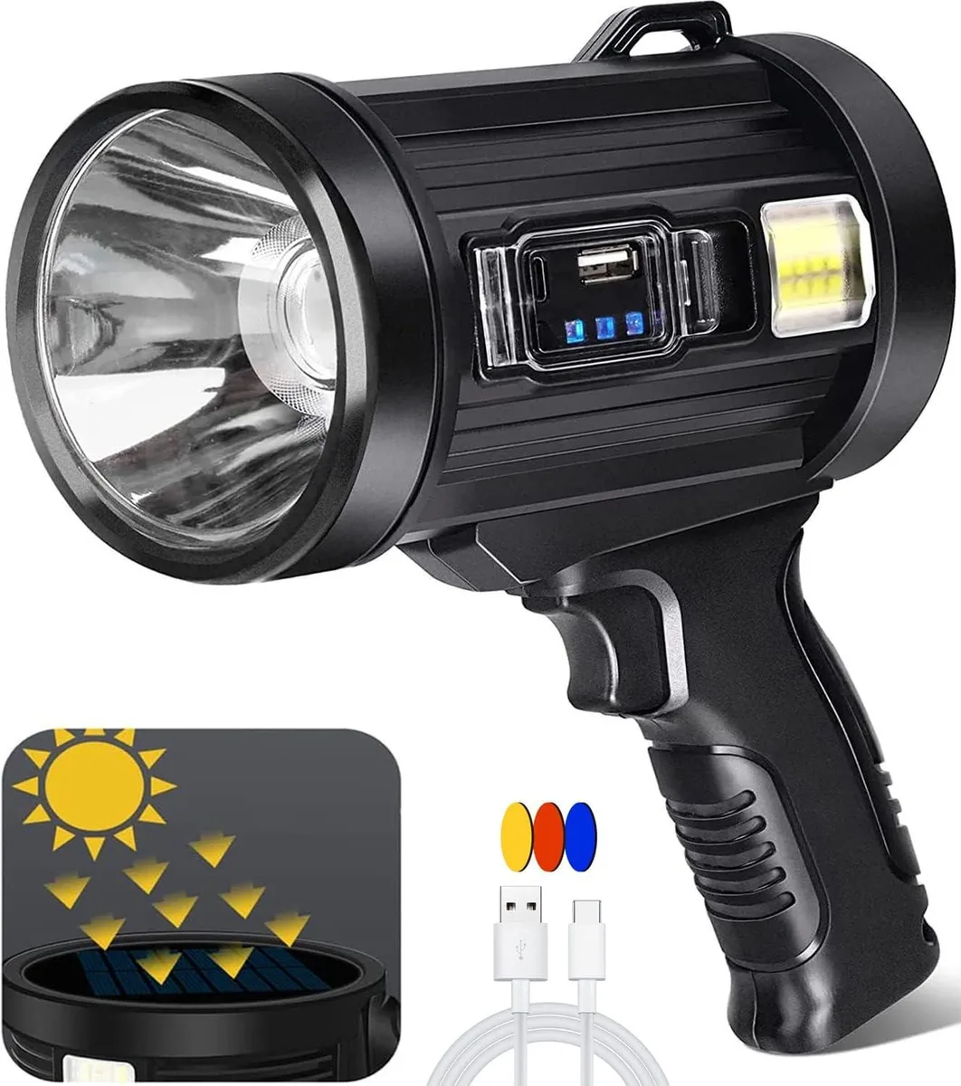 Yellow rectangular spotlight flashlight with built-in tripod stand and Type-C port