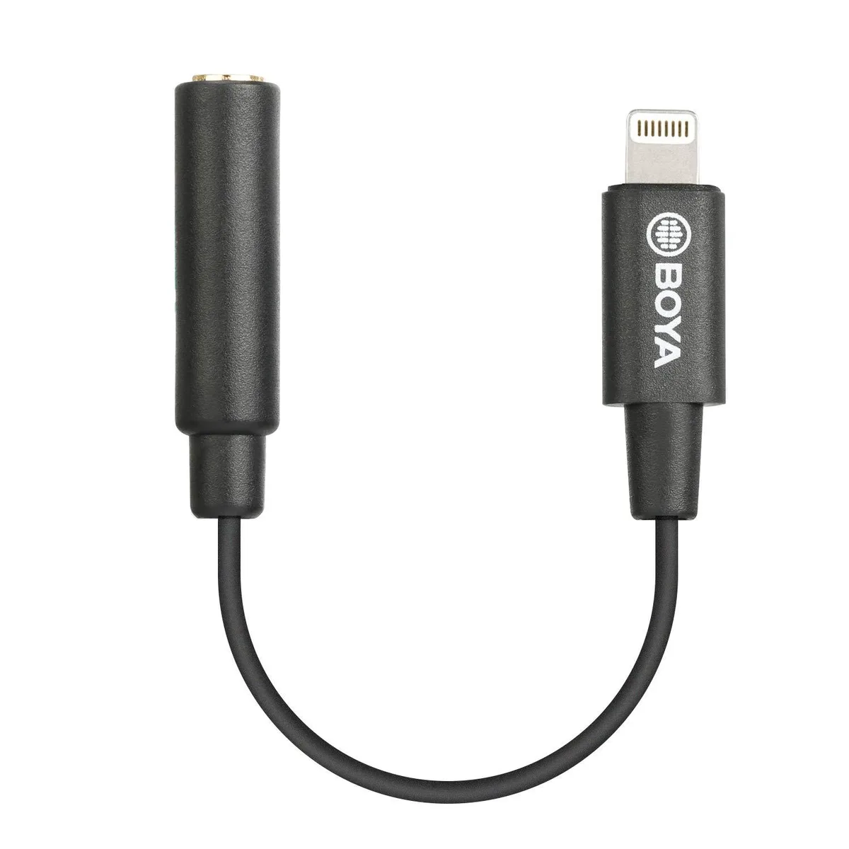 Black TRRS 3.5mm female to Lightning male adapter cable