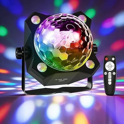 Compact black plastic party light with adjustable stand and remote control