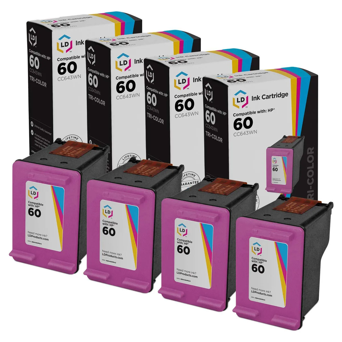 LD Products LD Products HP 60 Tri-Color Ink Cartridge 4 Pack — product photo