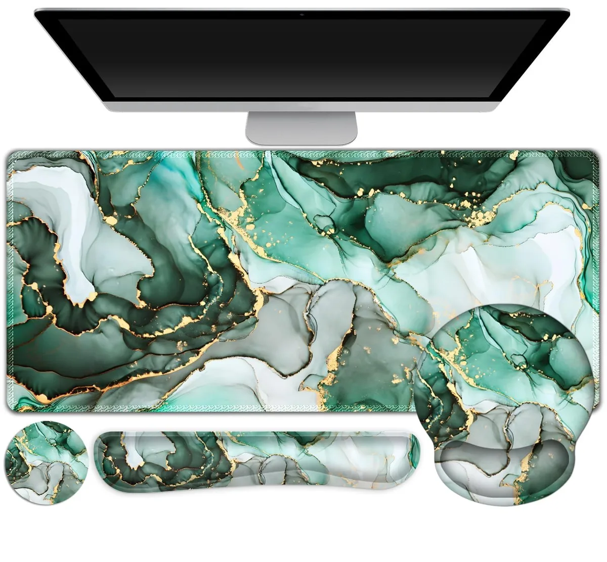  ToLuLu Green Marble Memory Foam Desk Mat 35.4 x 15.7 in — product photo