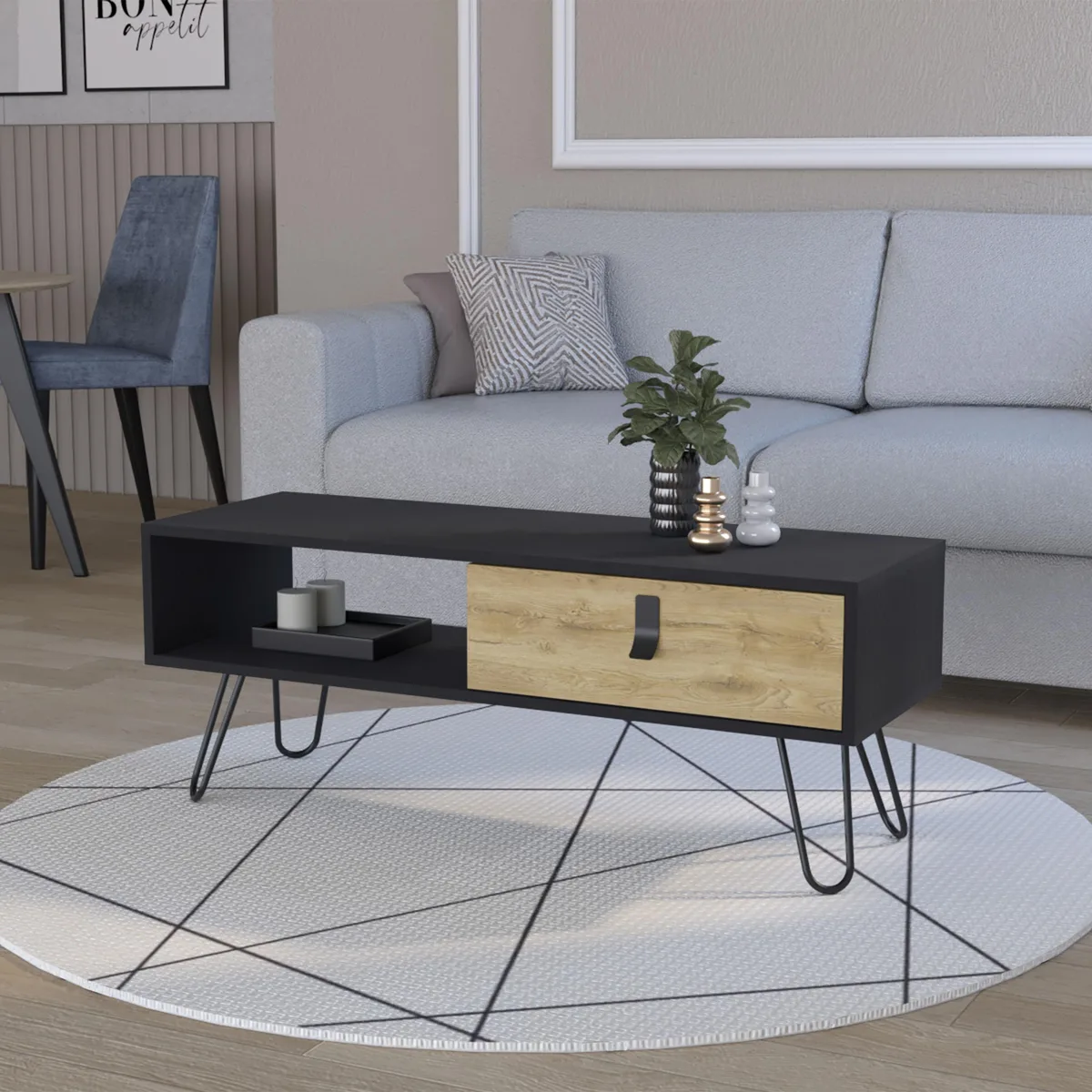 tuphen tuphen Kimball Coffee Table with Drawer and Hairpin Legs Multicolor — product photo