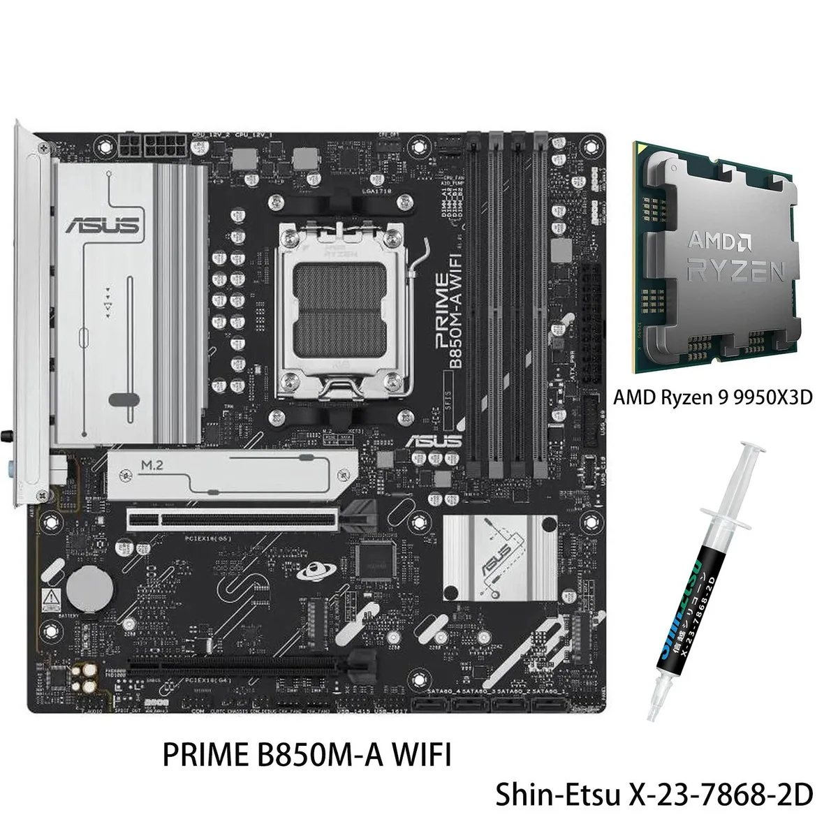 ASUS ASUS PRIME B850M-A WIFI &amp; Ryzen 9 9950X3D AMD motherboard &amp; CPU combo — product photo