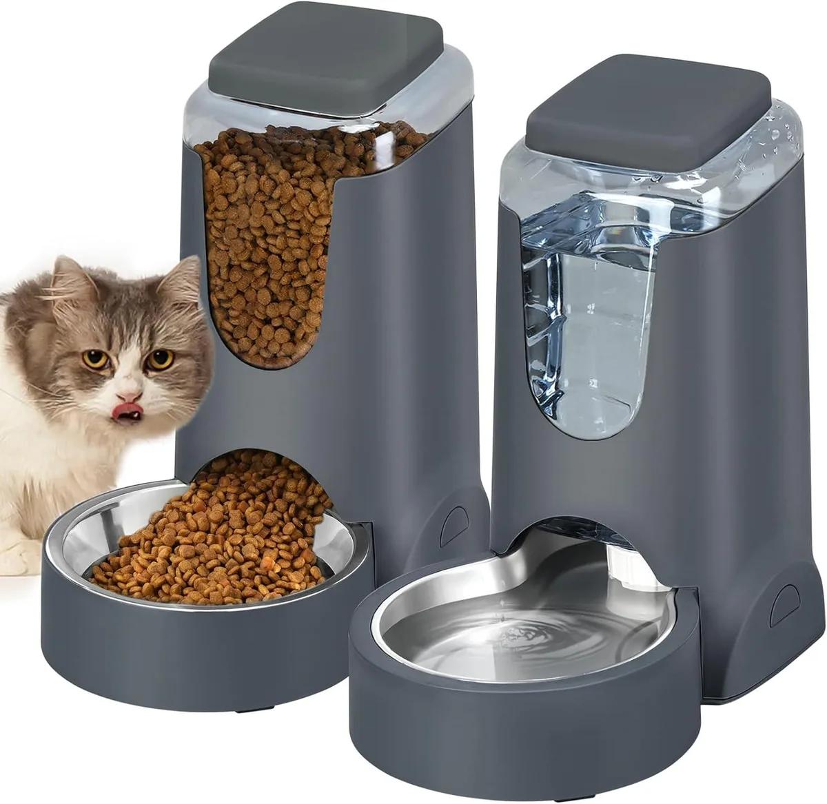 GCROWN GCROWN Automatic Feeder &amp; Water Dispenser 1 Gallon x 2 Stainless Bowl — product photo