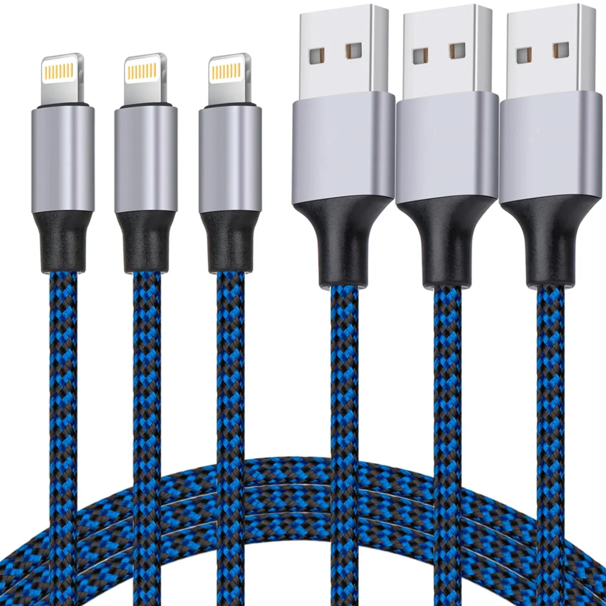  TAKAGI Braided Lightning Cable 3-Pack 6 ft Blue — product photo