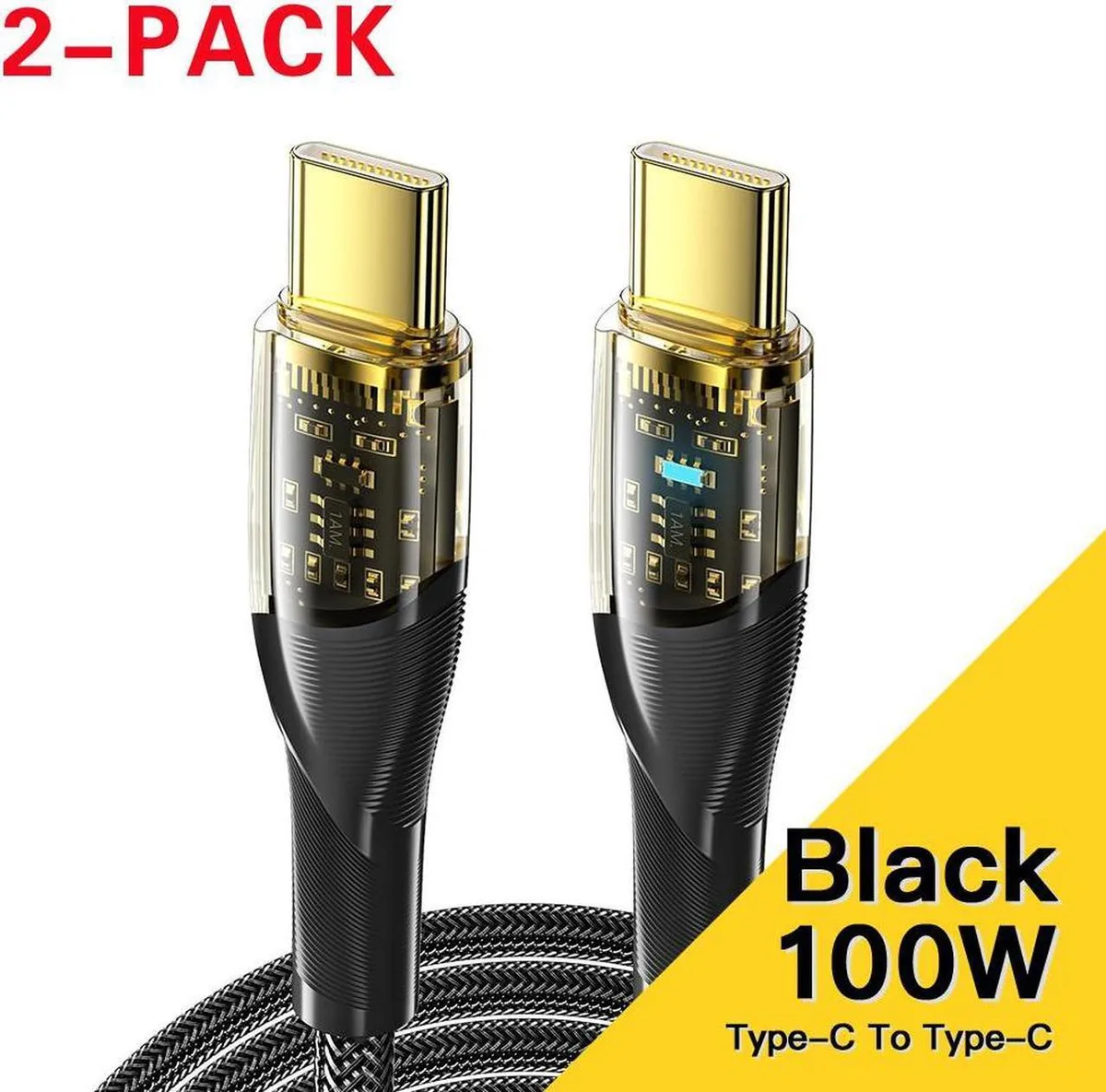 SMUGDESK SMUGDESK USB C to USB C Cable 100W 6.6ft 2-pack Transparent Shell — product photo