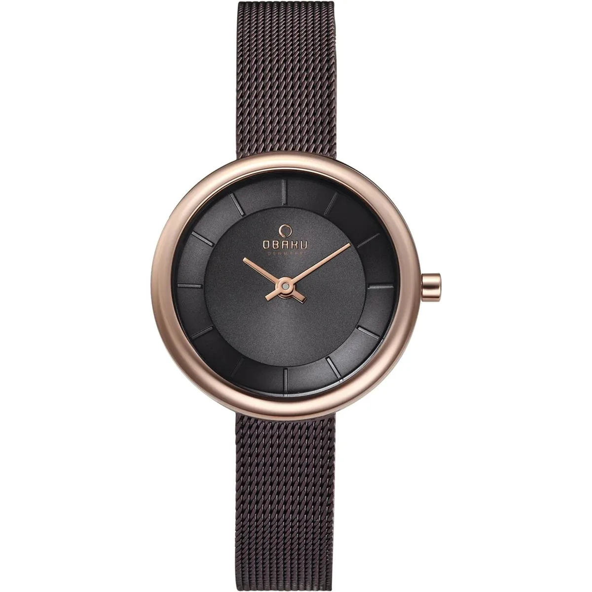Obaku stainless steel watch with black dial and metal bracelet