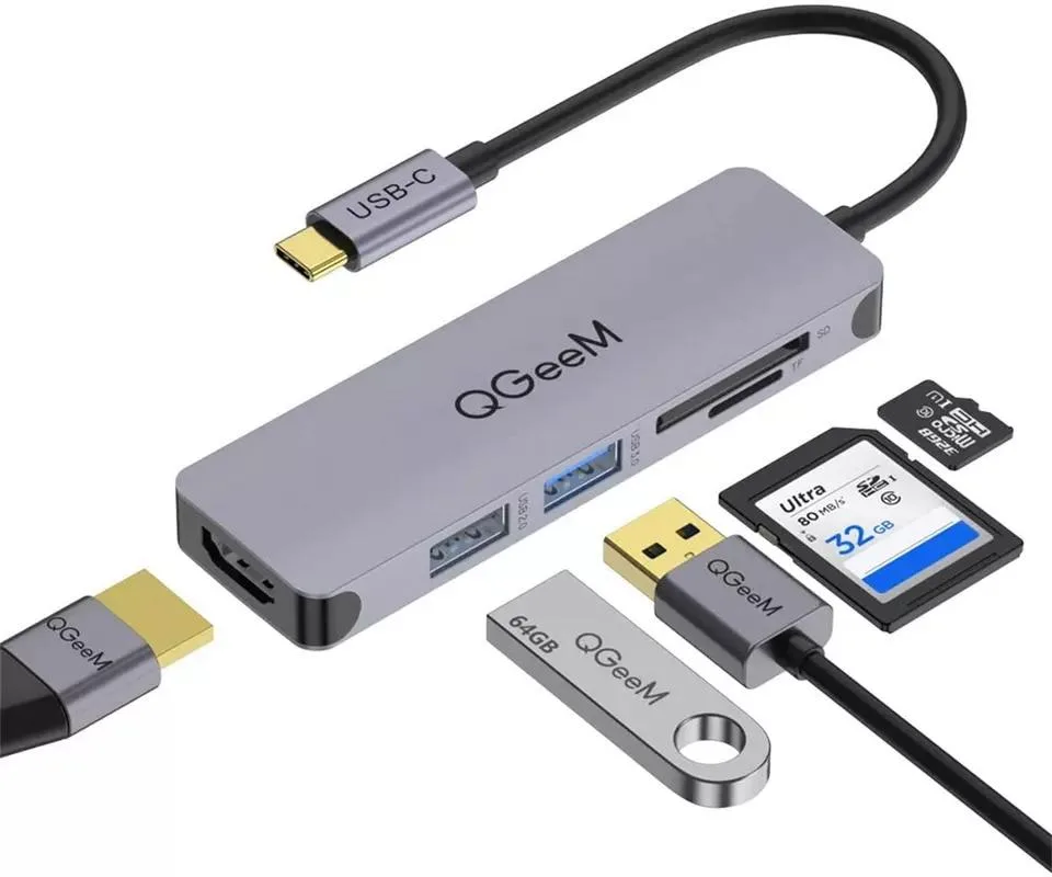 QGeeM QGeeM QG-UH05-4 5-in-1 USB-C Hub Grey — product photo