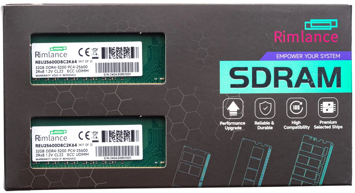 RIMLANCE RIMLANCE REU25600D8C2K64 64GB (2x32GB) DDR4 3200 ECC UDIMM 2Rx8 CL22 — product photo