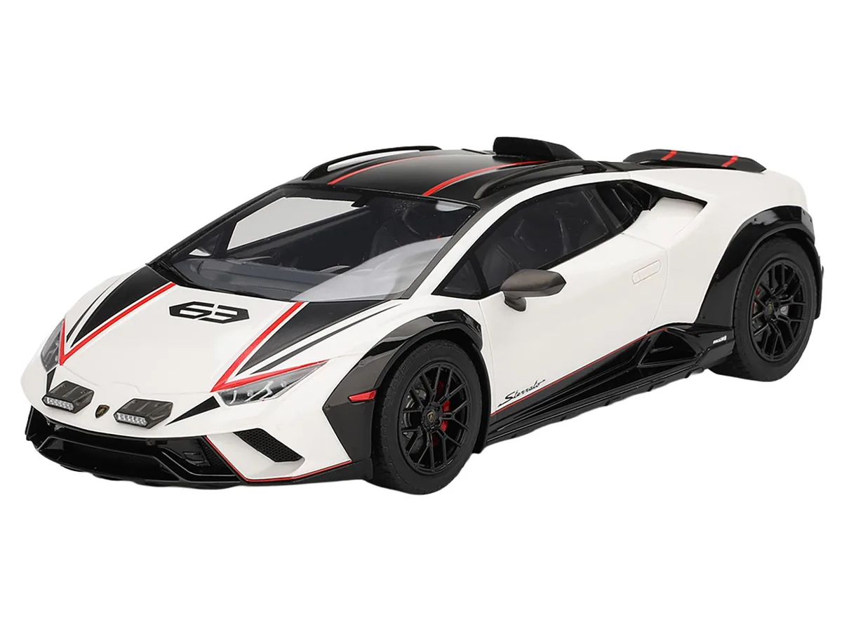 Top Speed Top Speed Lamborghini Huracan Sterrato Bianco Asopo White Matt Black Top Red Stripes 1/18 Resin Model Car — product photo