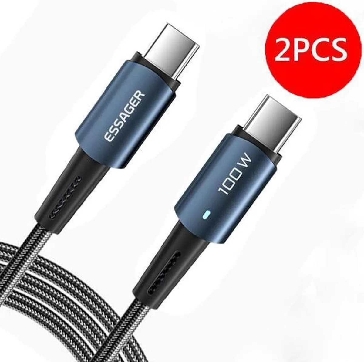 Two braided USB-C cables, zinc-alloy ends, 3.3 ft each