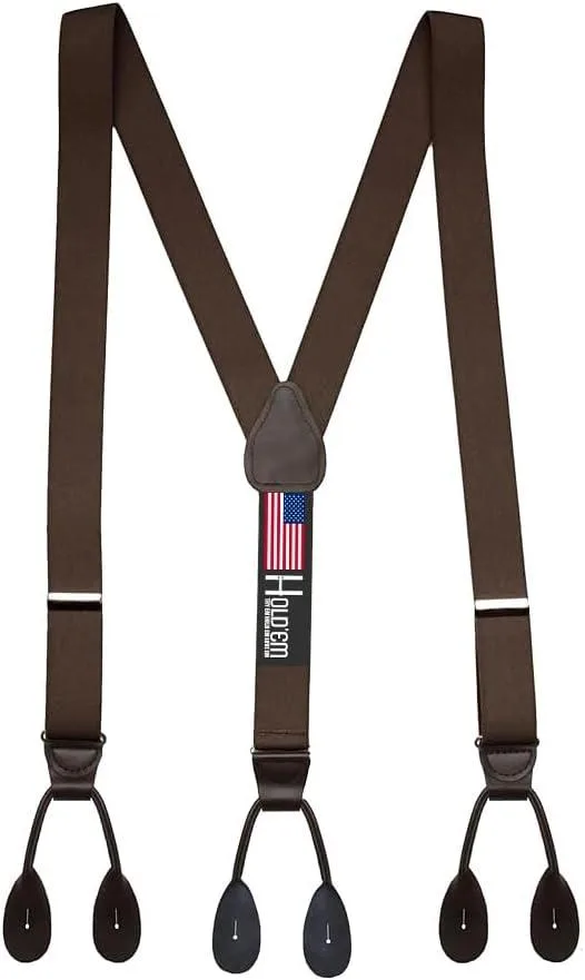 Hold'Em Hold'Em Tuxedo Suspenders Brown Tall 54" 1.25" Button End — product photo