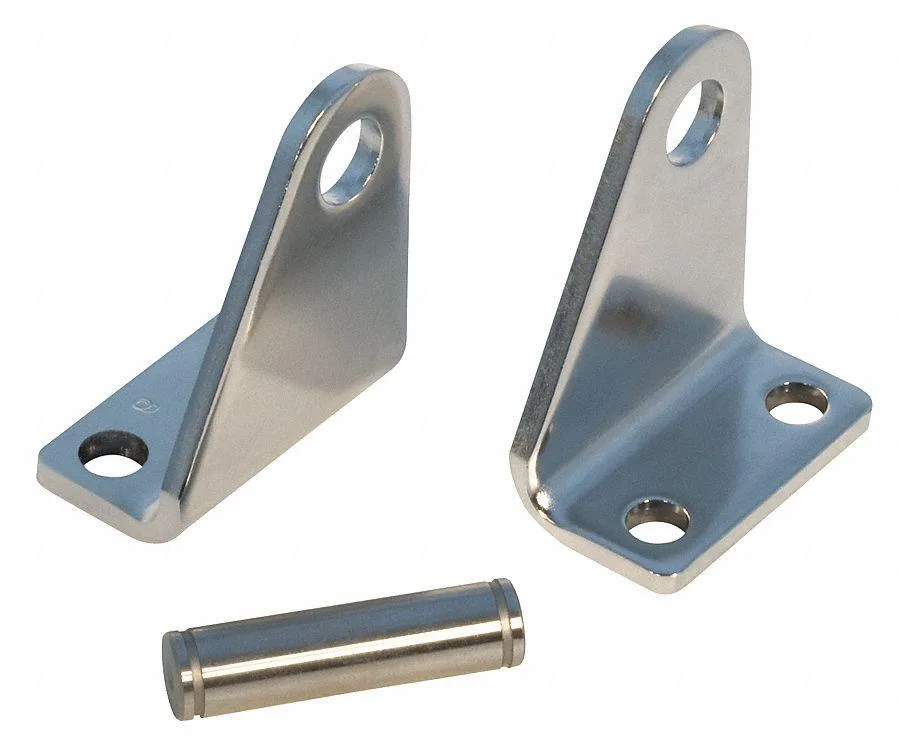 Stainless steel rear pivot bracket with flange foot mount and pin for 50 mm bore