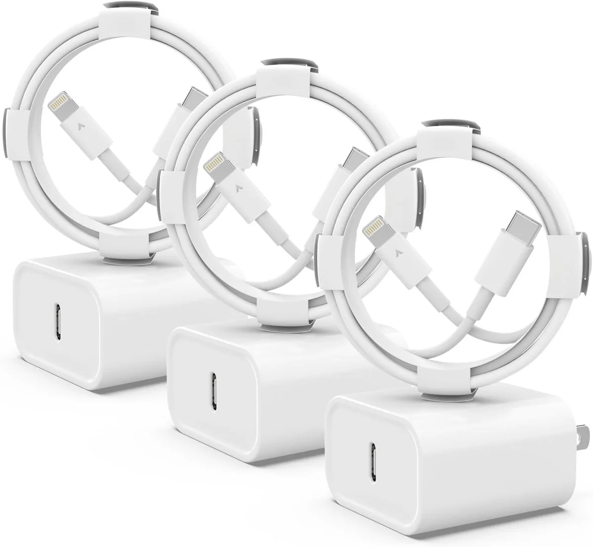 KINGARD KINGARD 20W PD USB-C charger kit with 6ft Lightning cable 3-pack White — product photo